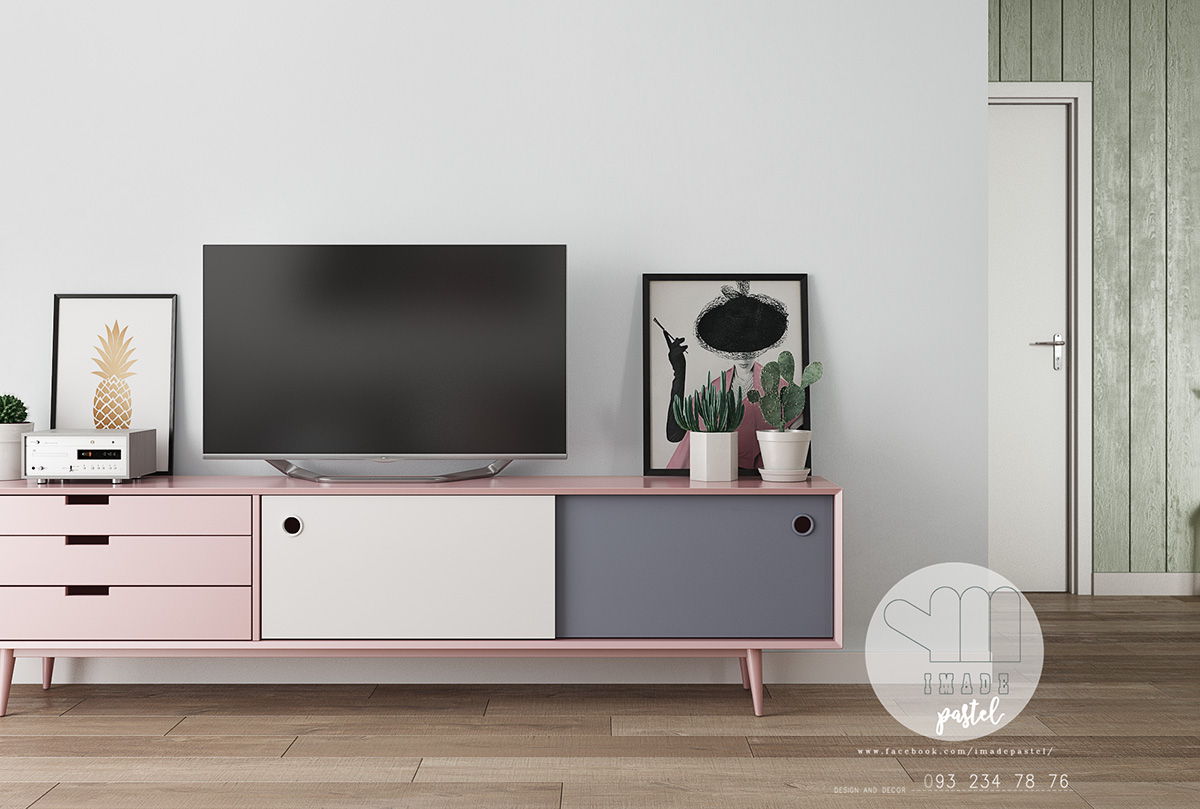 pink-grey-and-white-TV-cabinet-Scandinavian-lounge